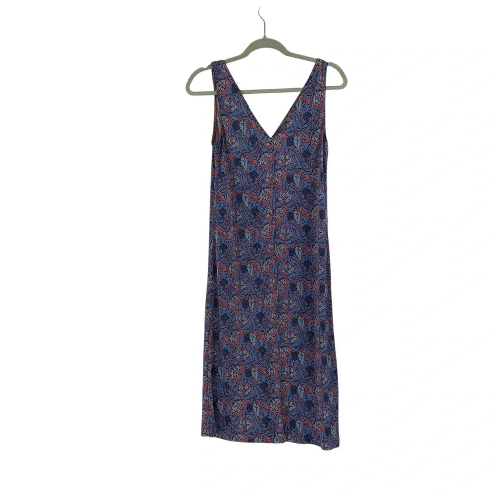Tory Burch Dress 100% Silk Sheath Sleeveless V-Neck‎ Floral Blue and Coral Small